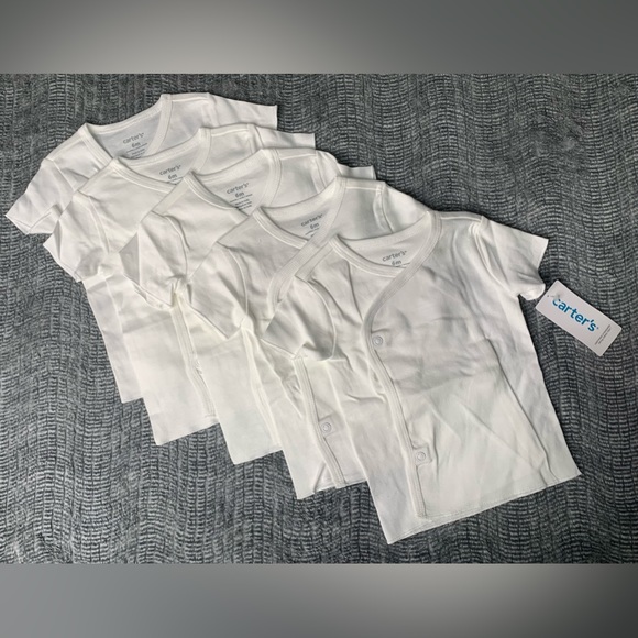 3/$30 Carter’s Baby 5-Pack Side-Snap White Short Sleeve Tees 6 months NWT - Picture 1 of 8